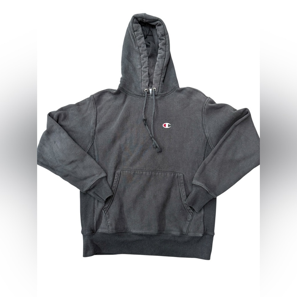 Mens Champion Reverse Weave hooded sweatshirt in black Size Medium